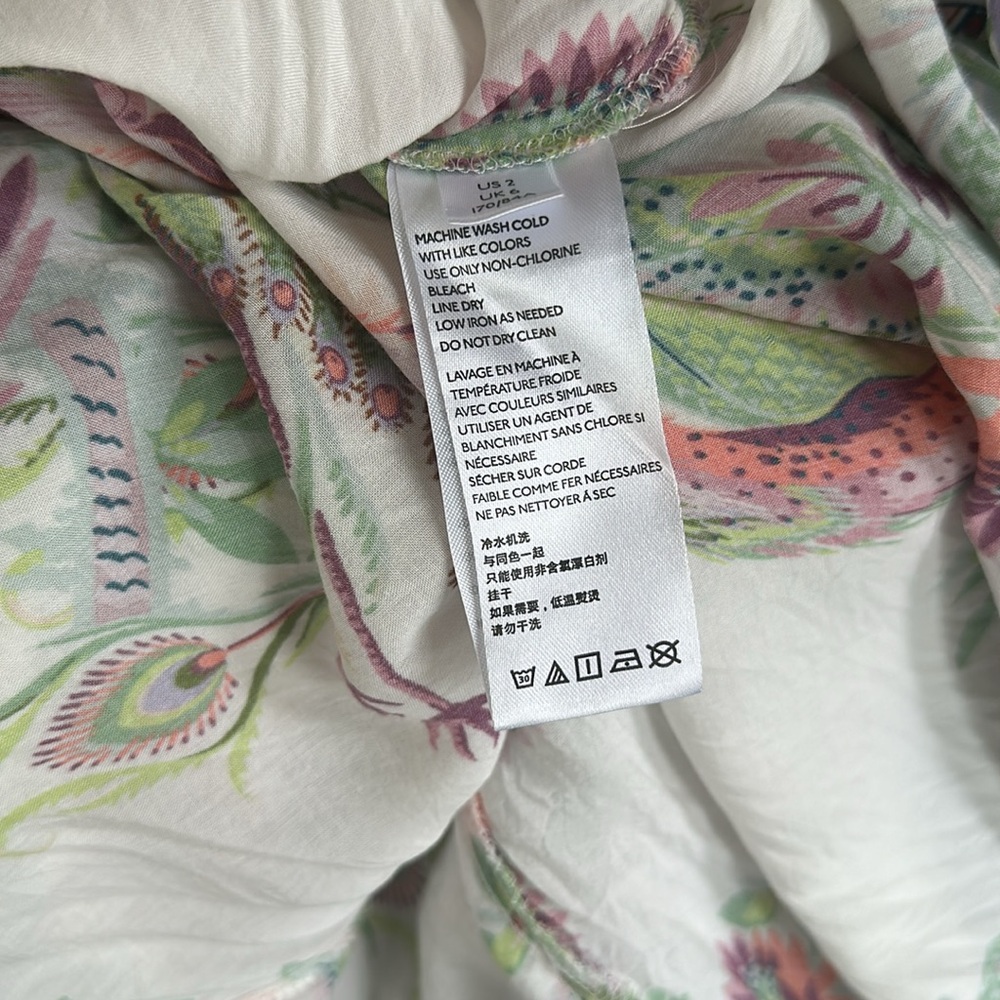 ANTHROPOLOGIE Analise Floral Midi Dress Bird Print Handkerchief Hem, size 2 - Picture 5 of 8